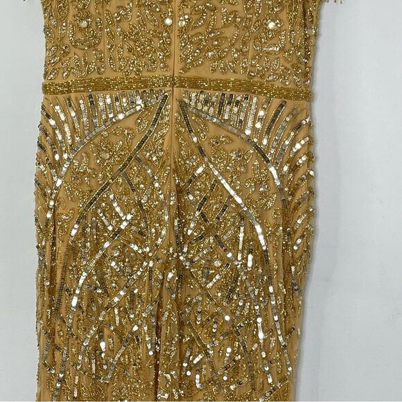 Mac Duggal 4715 Size 10 Embellished Fringe Cap Sleeve Trumpet Gown, Light Gold - Picture 13 of 16